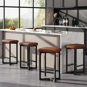 Summervibes Flash Sale Home Items: Modern Bar Stools Set of 4, 24.6" Counter Height Backless Stools, Brown PU Leather Upholstered Seat, Sturdy Metal X-Frame with Footrest, Ideal for Home Bar & Dining Room