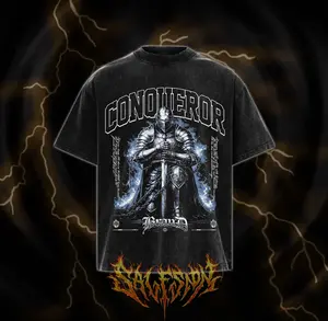 Vintage Graphic Conqueror Knight Streetwear Bundle - Oversized T-Shirt, Muscle Tank Top, and Heavyweight Sweatshirt - Acid Wash Retro Gothic Harajuku Aesthetic Apparel for Men Women