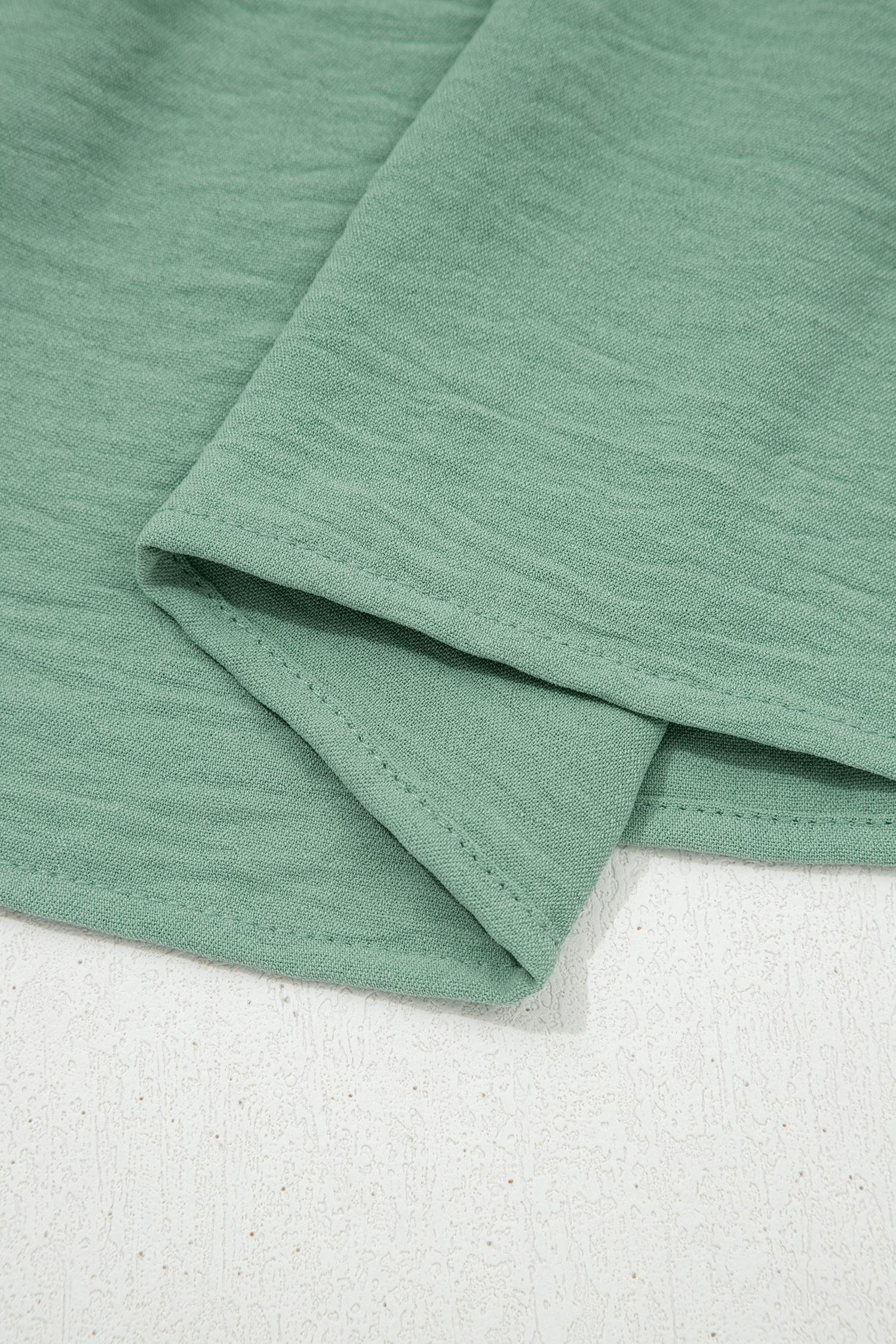 Women's Smoke Green Color Block Patchwork V-Neck Embroidered Puff Sleeve Babydoll Blouse, Casual Everyday Flowy Summer Tops for Women, Cute Preppy Peplum Shirts, Chic Boho Embroidered Blouses, Romantic Aesthetic Apparel