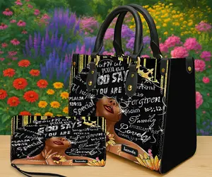 Personalized Crown Portrait Handbag & Wallet Options – Custom Name Art Design, Elegant Black & Gold Illustration with Inspirational Word Art, Top Handle Purse or Zipper Wallet, Meaningful Gift for Her