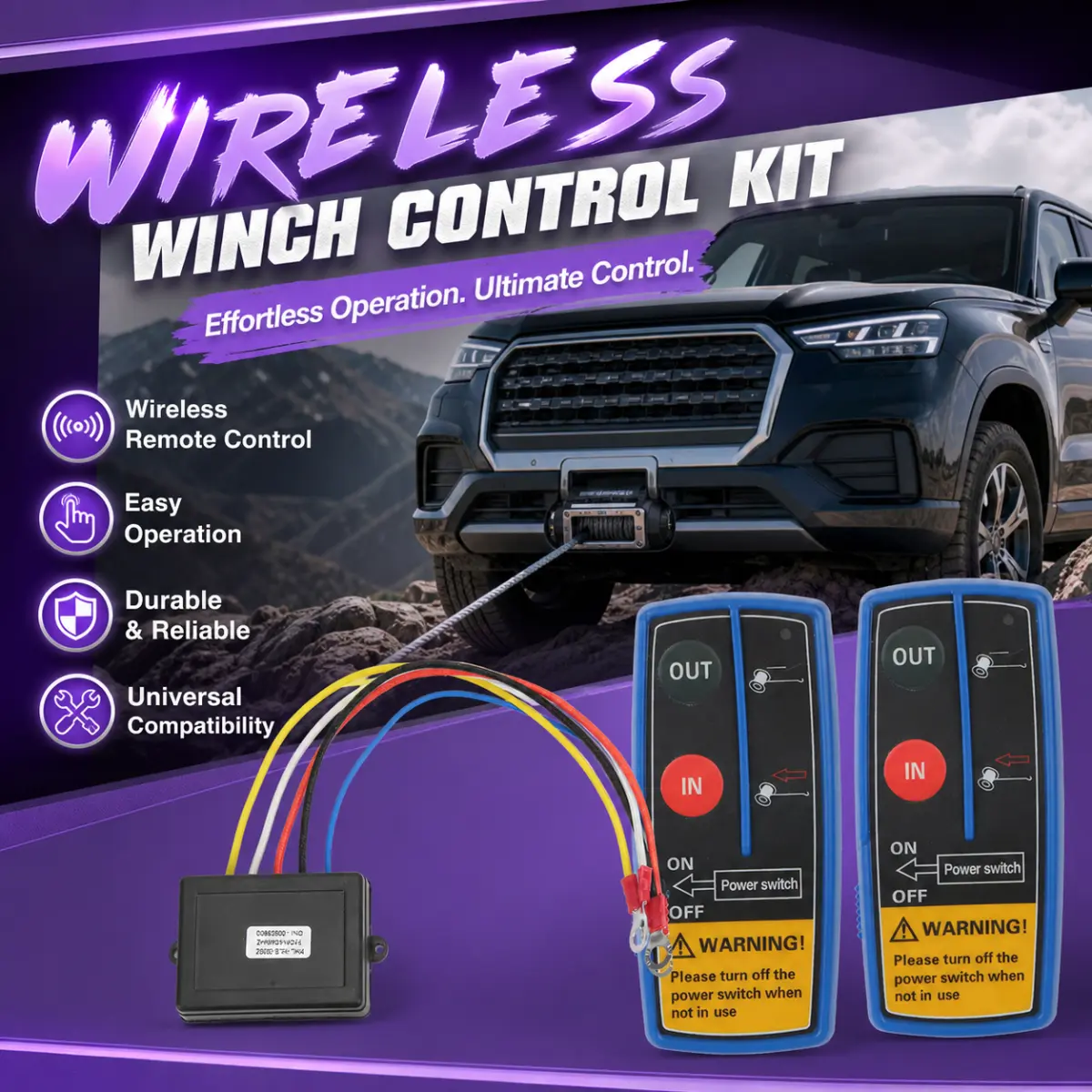 12V Wireless Winch Remote Kit with ABS Housing, Long-Range Transmitter, Receiver, In/Out Control Buttons – Electrical Switch Accessory for Off-Road Truck Winch Systems, Off-Roaders (Home Improvement)