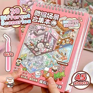 [miniature scene material book] 45Page Scene Sticker， 25 Sticker Sheets+20 Miniature Scene+1Tweezer, 20 New Theme Room Sticker, DIY Cute Sticker Pack, Journal Supplies, Cartoon Stickers, Decorative Scrapbook, Artistic Craft, Phonecase Sticker Collection
