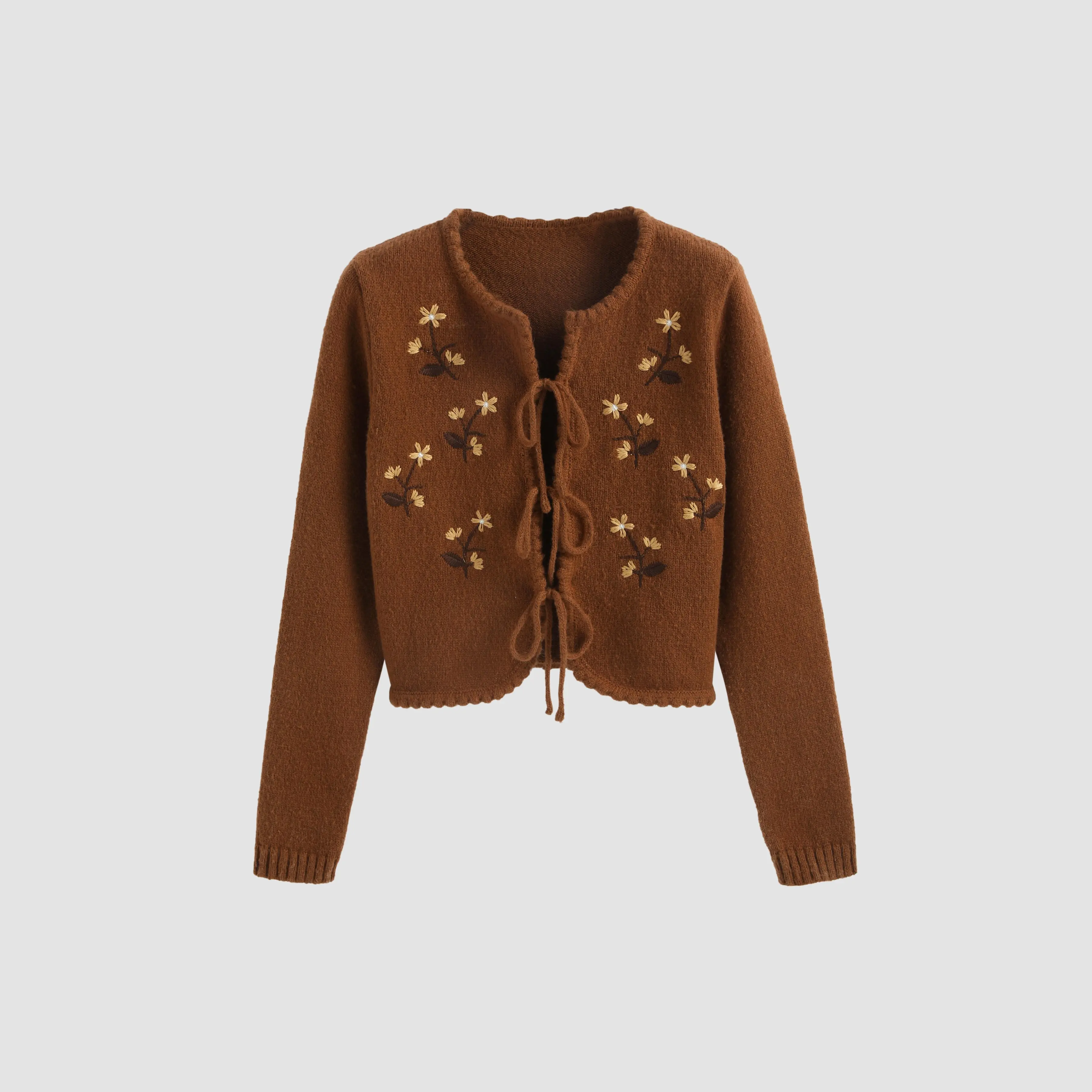 Cider [size 4-10] Floral Embroidery Knotted Cardigan