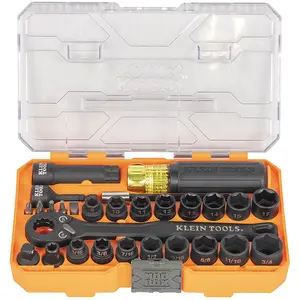 Klein Tools KNECT Essential Pass Through Impact Socket Set, SAE, Metric, 28-Piece