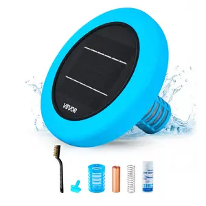 VEVOR Solar Pool Ionizer, Round Copper Pool Ionizer Up to 45000 Gal, Floating Automatic Water Cleaner and Purifier, Chlorine Free Water, with Copper Anode, Spring, Brush and Filter for Pools & Spas