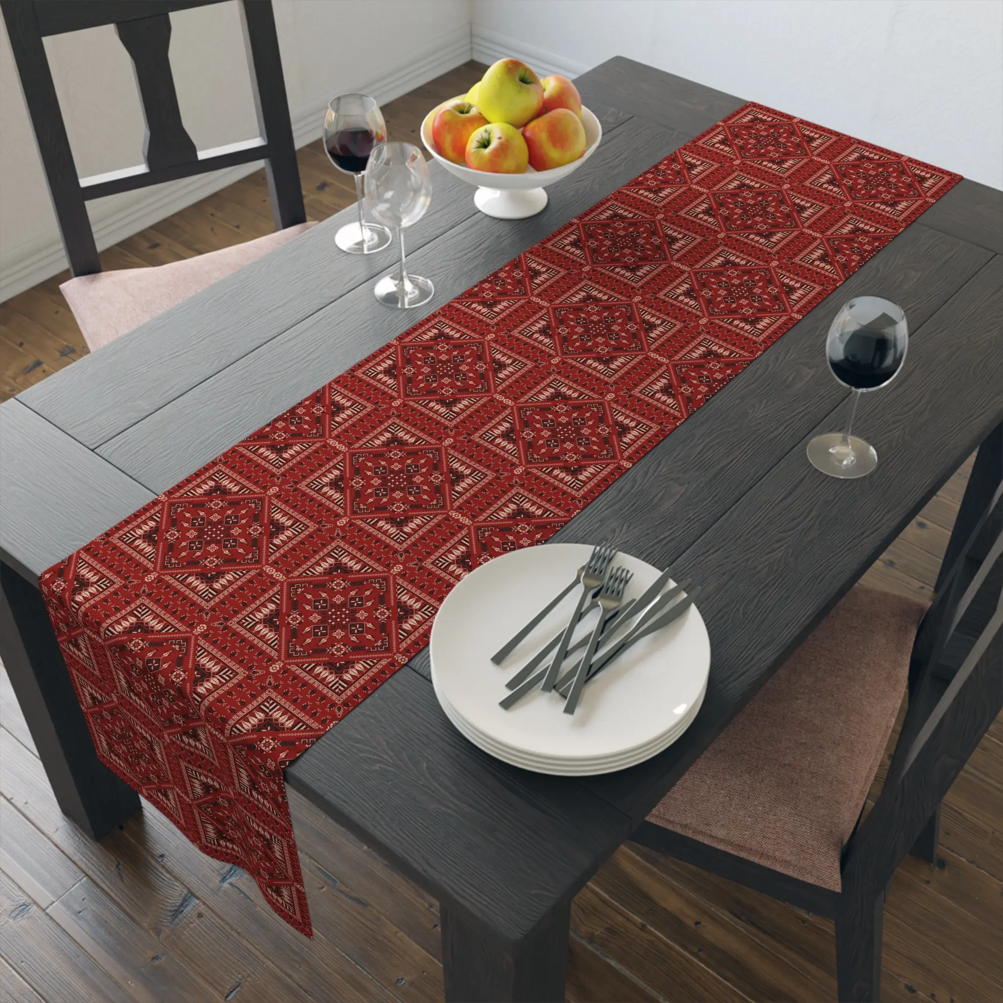 Palestinian Tatreez Design Table Runner | Stunning Polyester Decor in Two Sizes