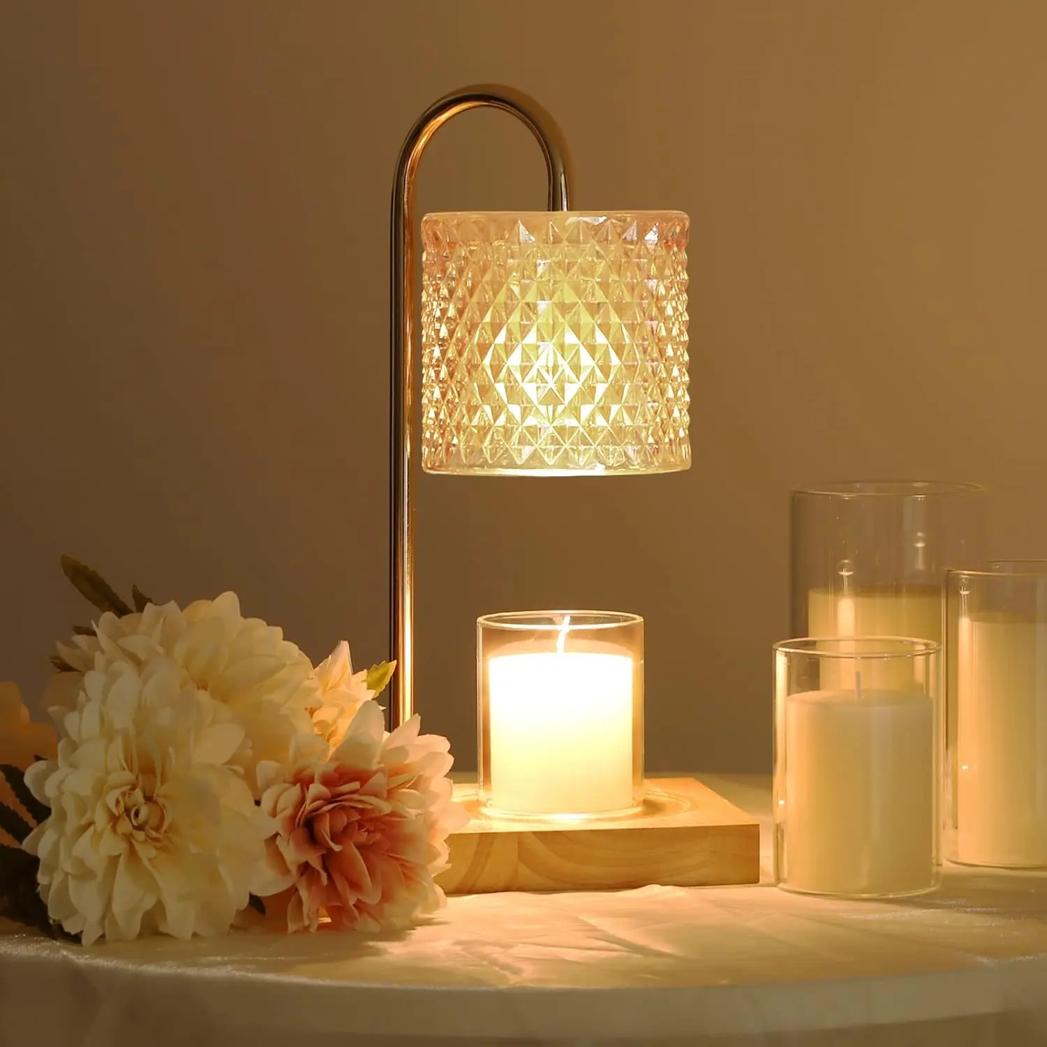 Candle Warmer Lamp, Candle Lamp Wax Warmer Heating, Timer & Dimmer 7-Levels, Fits Cup Jar Candle, Candle Top Melting,  Candle Heater Lamp for Scented Wax, Elegant Home Decor,  Glass
