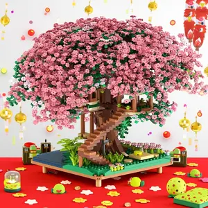 Treehouse Cherry Blossom Mini Blocks, Collectible Model Set, Living Room Decor, Christmas Thanksgiving Halloween Birthday Gift
