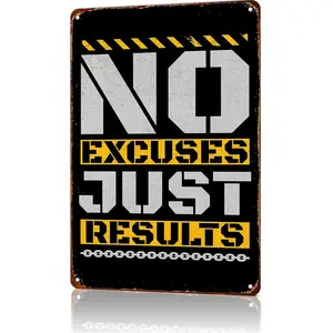 Vintage Inspirational Sign "No Excuses Just Results" Signs Motivational Wall Decor for Gym, Office, Garage & Man Cave 8x12inch Aluminum Decoration Signage