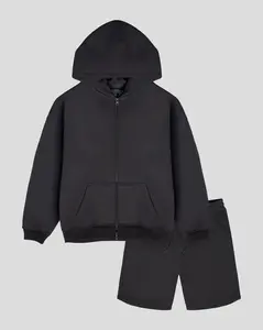 Brooklyn Cloth Heavyweight Full Zip Hoodie and 5 Inch Fleece Shorts Set for Men, Matching Two Piece Fleece Sweat Set, Relaxed Fit Casual Lounge Outfit