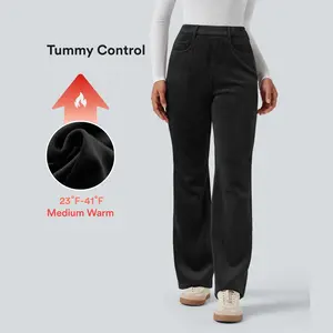 Halara High Waisted Tummy Control Fleece Corduroy Casual Flare Pants with Pockets