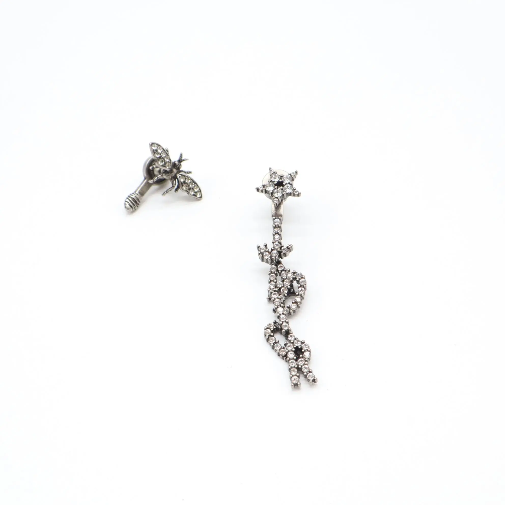 Pre-owned Christian Dior J'Adior Asymmetrical Crystal Star & Bee Earrings W21592