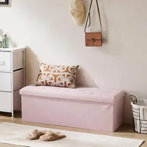 Foldable Storage Ottoman Bench 43in, Storage Chest, Large End of Bed Foot Rest Stool with Padded Seat, Bedroom Bench for Living Room, Support 660lbs