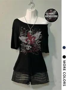 Casual Vintage Oversized Drop Shoulder Women's T-Shirt Womenswear, Perfect for Y2K, Punk and Streetwear Style, Fitted Graphic Tee for Trendy Looks