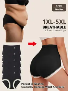 Women's Plus Size Panties Set (5pcs), Comfortable & Breathable Design, Ideal for Daily Wear, Women's Essential Clothing, Underwear, Everyday