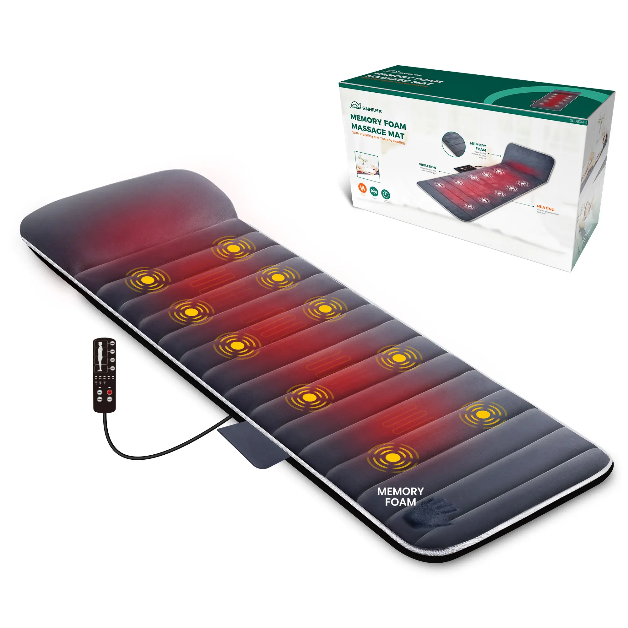 Snailax Vibrating Memory Foam Massage Mat with Heat - 6 Heating Pads, 10 Vibration Motors Full Body Heat Massage Device, Multi-Target Modern Option, Ideal Personal Care Gift