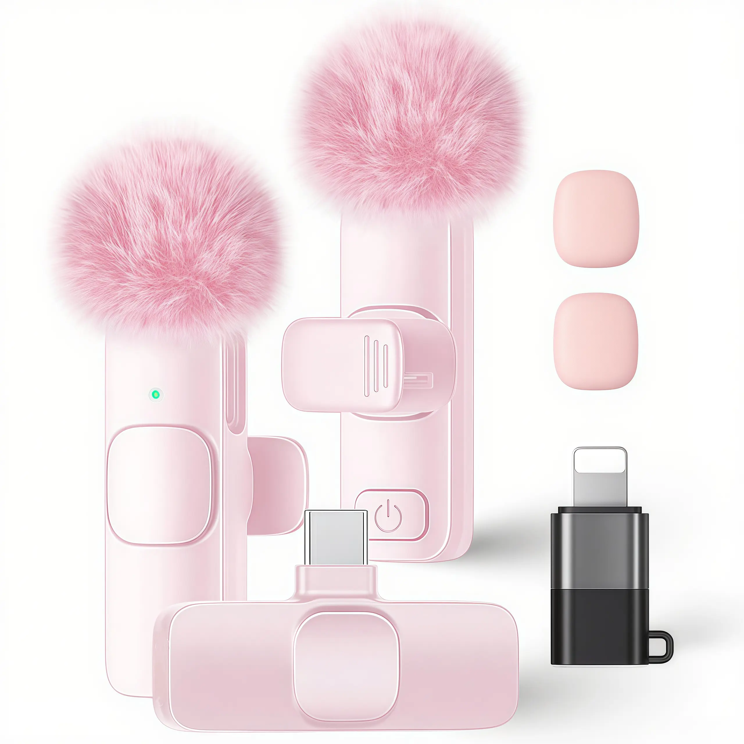 Microphone for iPhone iPad and Android Phone, 2 Pack Lapel Mic Plug and Play Wireless Mic Noise Reduction Microphone for Video Recording Interview Podcast Vlog YouTube Tiktok (Pink)