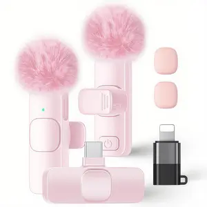Microphone for iPhone iPad and Android Phone, 2 Pack Lapel Mic Plug and Play Wireless Mic Noise Reduction Microphone for Video Recording Interview Podcast Vlog YouTube Tiktok (Pink)