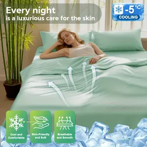 4pcs Bamboo Blend Bed Sheet Set-Flat Sheet, Fitted Sheet And 4 Pillowcases, Luxury Breathable Sheet Set, Ultra Soft Sheet for Hot Sleepers, Deep Pocket, King/Queen/Full/Twin