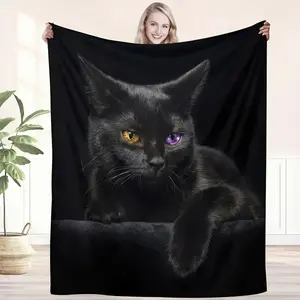 Black Cat Art Blanket Ultra Soft Cozy Dual Purpose Throw For Bedroom Living Room All Season Comfort Machine Washable Durable Fabric Home Decor Essential warm throw blanket flannel sofa