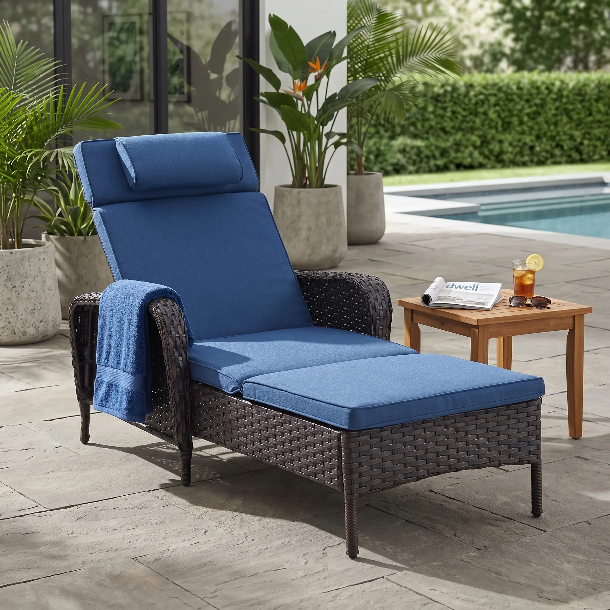 Belord NTC Series Outdoor Wicker Chaise Lounge - 5-Position Adjustable Recliner with Adjustable Seat, Curved Body, Fixed Arms for Patio Furniture, Outdoor Living Spaces, Outdoor Patio Furniture