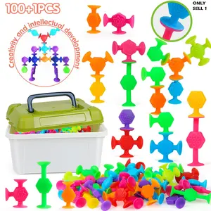 80/100 Piece Building Toy Stack Set, Stacker, Texture Suction Cups, Storage Box Included, Stress Relief, Color Recognition, Counting Learning, 3-6 Years, Blocks Tower Game