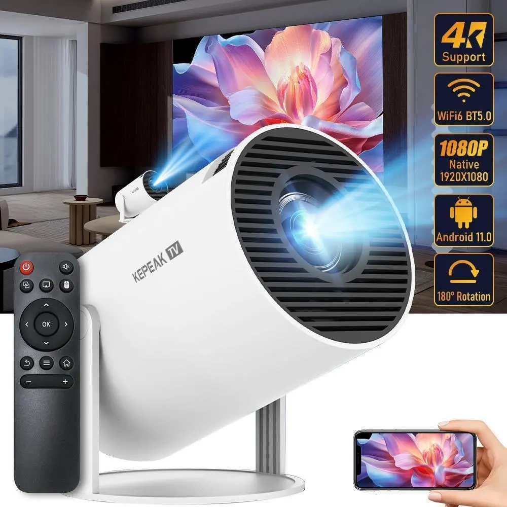 【Summerfinds】4K Mini Portable Projector 200 ANSI, Auto Keystone, 2.4/5G WiFi, BT 5.0, 130 Inch Screen & 180° Flip,for Valentine’s Day Gift