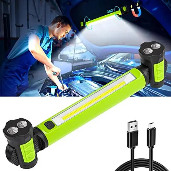Work Light, 2500LM Bright LED Work Lights, 5200mAh Rechargeable Magnetic Underhood Work Light with Hooks, Cordless Battery Powered Mechanic Light for