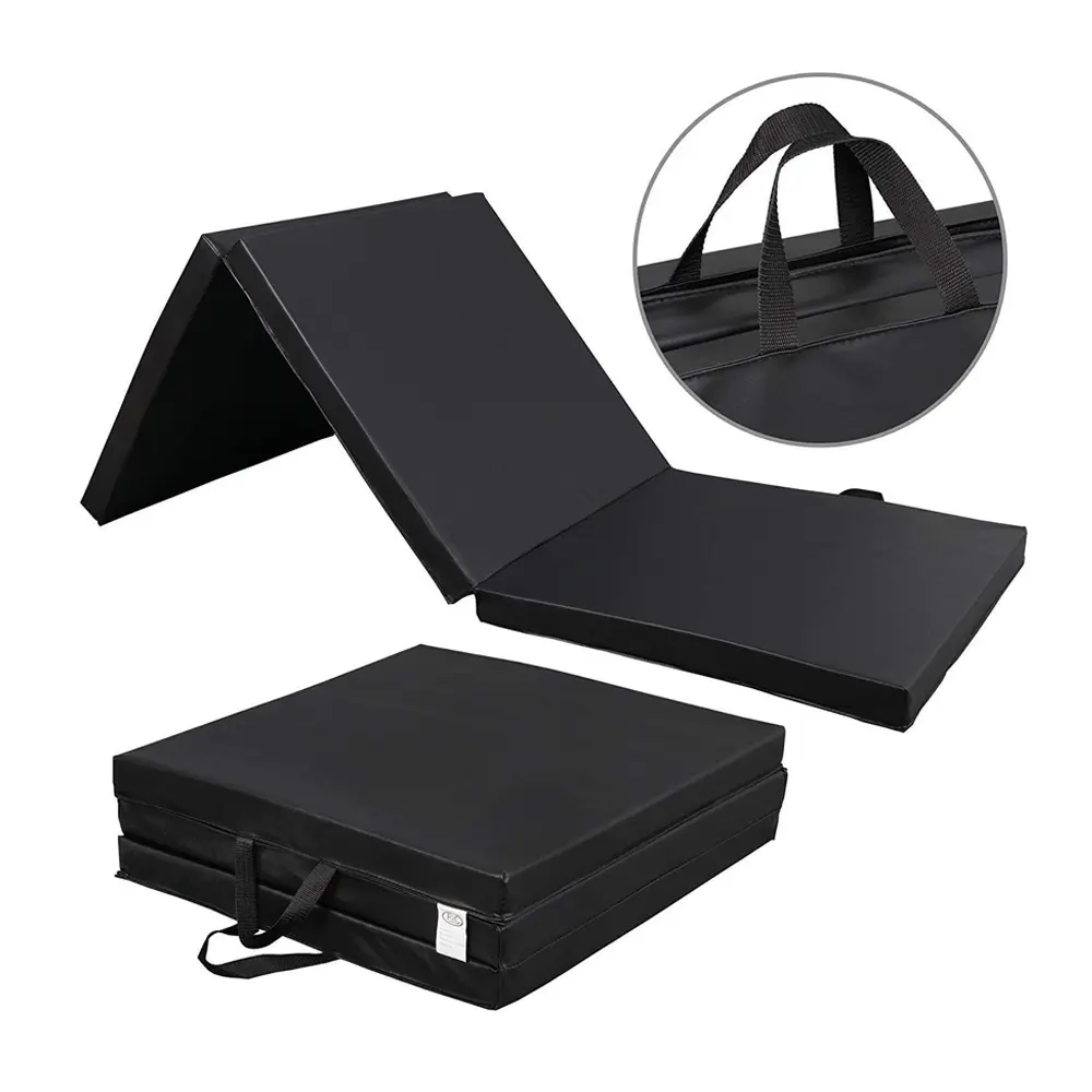 Tri Fold Exercise Mat Portable Folding Gymnastics Tumbling Mat 2 Inch Thick PU Leather Workout Floor Mat With Handles Anti Slip For Home Gym Yoga Pilates Training
