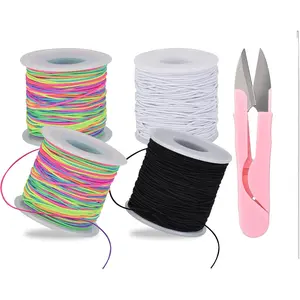 Stretchy Bracelet String,Sturdy Rainbow Elastic 4 Rolls Elastic String for DIY Crafts, 1mm Stretchy Cord for  Making Sewing Necklace Beading, 668FT,+Beading  Black, White,