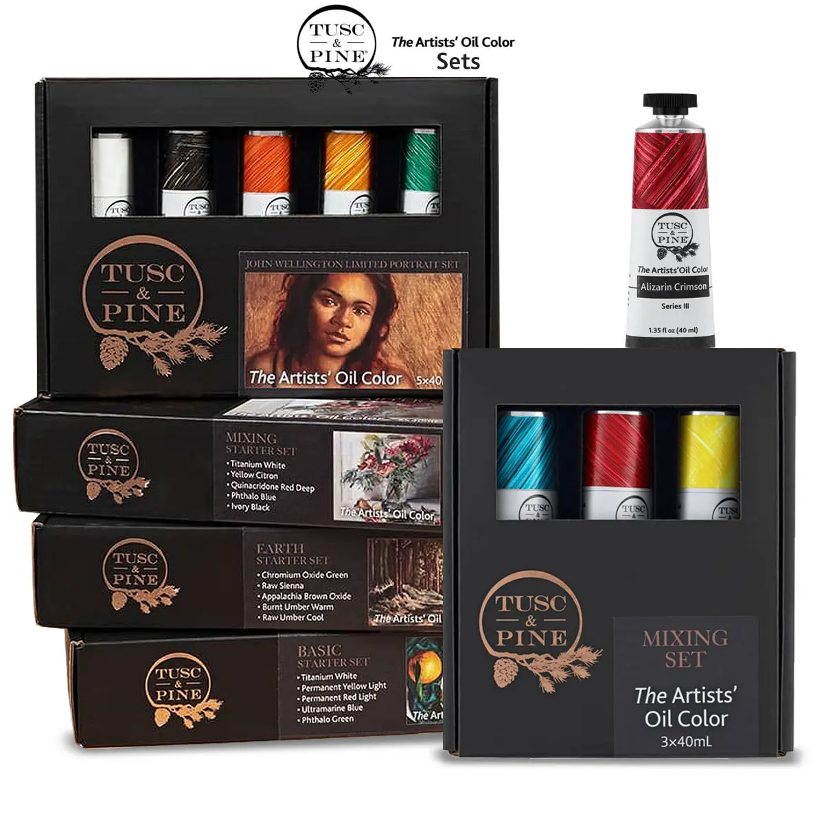 Tusc & Pine Artist Oil Paint - 40 ml Box Sets of 5 - Assorted Colors - Non-Yellowing, Rich & Creamy Consistency, Maximum Pigment Load, Small Batch Milled Oil Paints Developed for Professional Artists