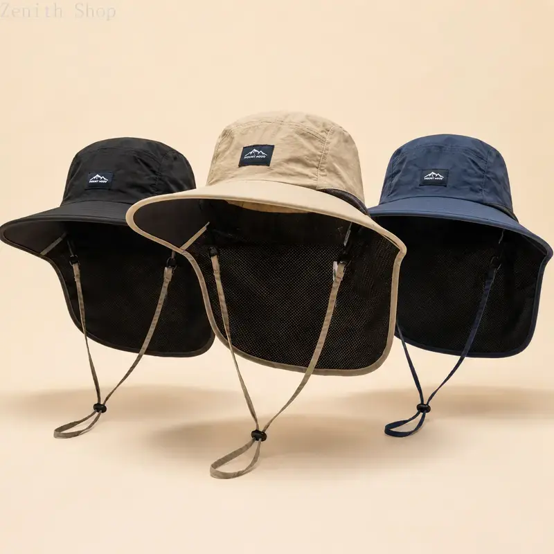 Unisex Wide Brim Sun Hat with Neck Flap for Full Sun Protection, Solid Fisherman Style, Lightweight for Hiking and Beach Trips, Beach Hat, Easy To Pair With Casual Outfits, Multifunctional Headwear, Adults, Casual Outdoor Hat, Outdoor Fishing Hat