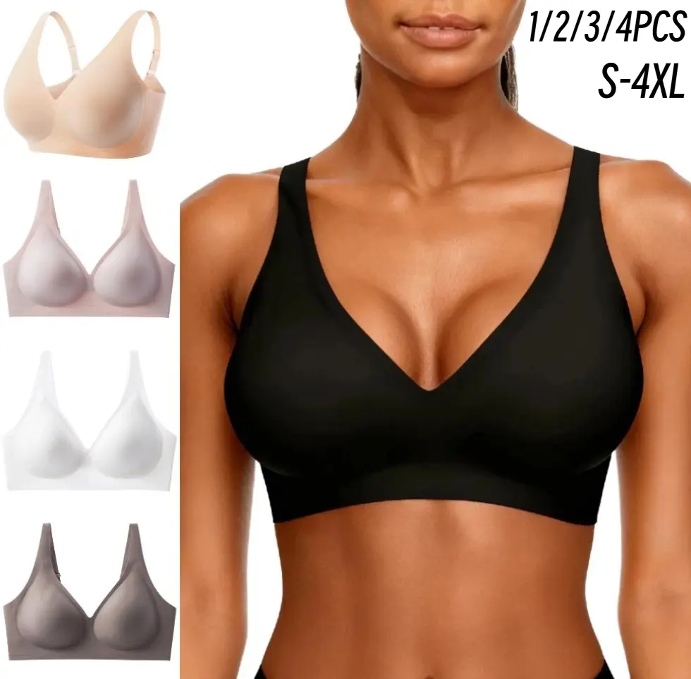 1/2/3/4PCS Jelly Wireless Bras Womens Comfortable Wireless Bras Push Up Bralettes Seamless Tshirts Bras Deep V Everyday Bras S-4XL