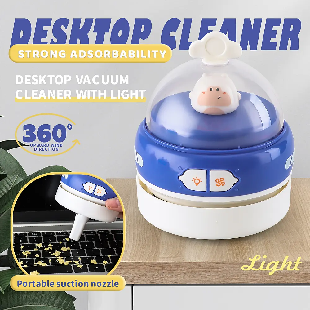 USB Multifunctional Desktop Vacuum Cleaner with Cartoon Light Model Strong Adsorbability Portable Suction Nozzle Gift for Students Children
