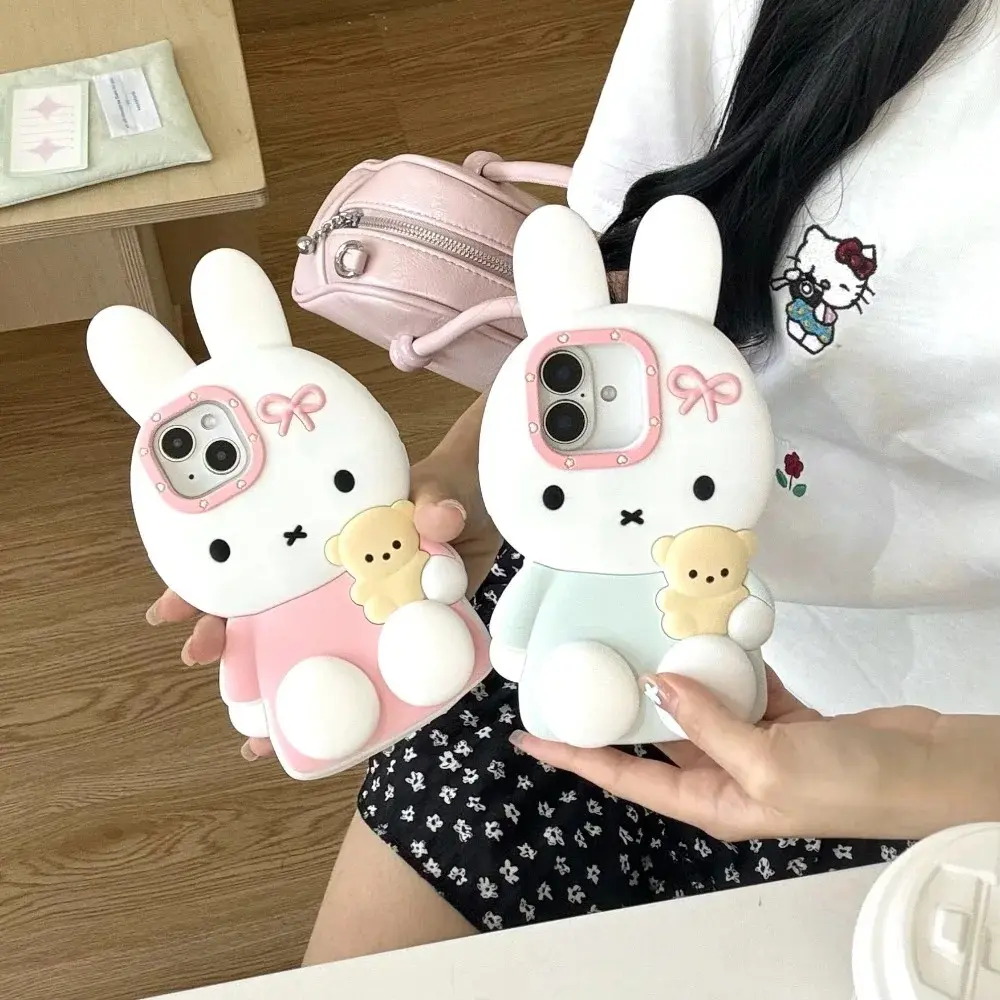 Kawaii Anime Miffy Rabbit Phone Case 2026 New Model Blue and White Powder Can Be Used As A Stand 16promax 15 14 14Pro13 13Pr