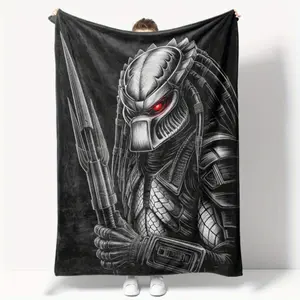 Predator Design Throw Blanket - Soft Lightweight Acrylic Sofa Cover with Red Eye Detail, Durable Black & White Artistic Design  - Perfect Sci-Fi Gift for Fans, All-Season Cozy Blanket, Sofa Throw, Sci-Fi Theme, Intricate Patterns