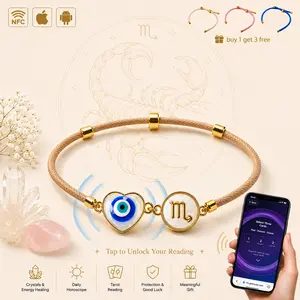 Scorpio "Mystic Depth" NFC Smart Oracle Bracelet Set - Heart Evil Eye & Mother of Pearl Zodiac Charm (Includes 4 Interchangeable Cords)