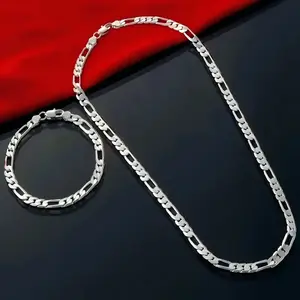 Elegant 4mm Triple Figaro Cuban Link Chain Necklace - Ideal For Parties & Gifts, VersatileStylish Accessory