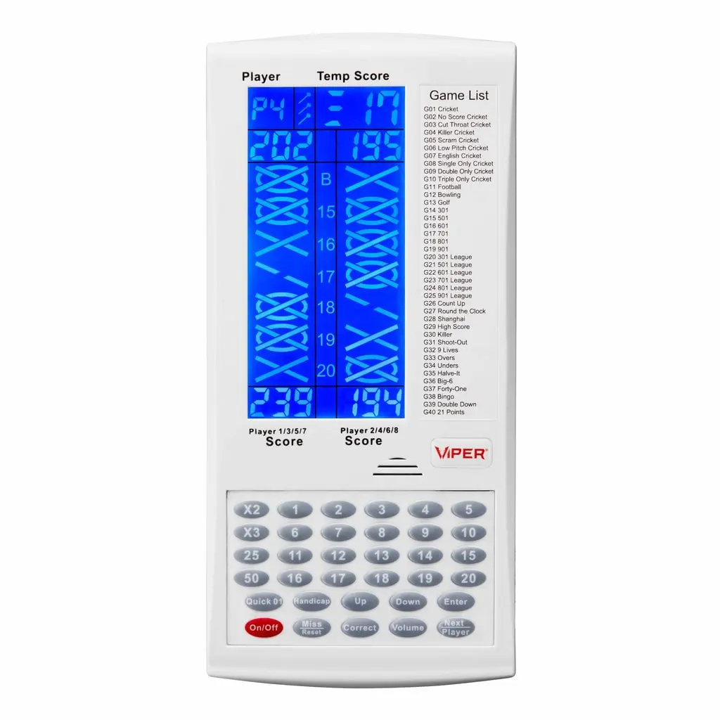 Viper ProScore Electronic Scoring Dartboard - White, 0.83 lbs, Automatic Scoring, 8-Player Multiplayer, Backlit Display, 40 Games, Portable Mount, Electronic Darts for Friends (18+ Years), Sports & Outdoor Leisure Gear, Yes