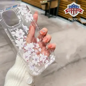 Light Purple Flower Design Transparent Mobile Phone Case for iPhone 11, 15, 14, 13, 12, X, Xs, Xr, Xsmax Series - All-Around Protection, Elegant, Durable, Precise Hole Position Protective Cover