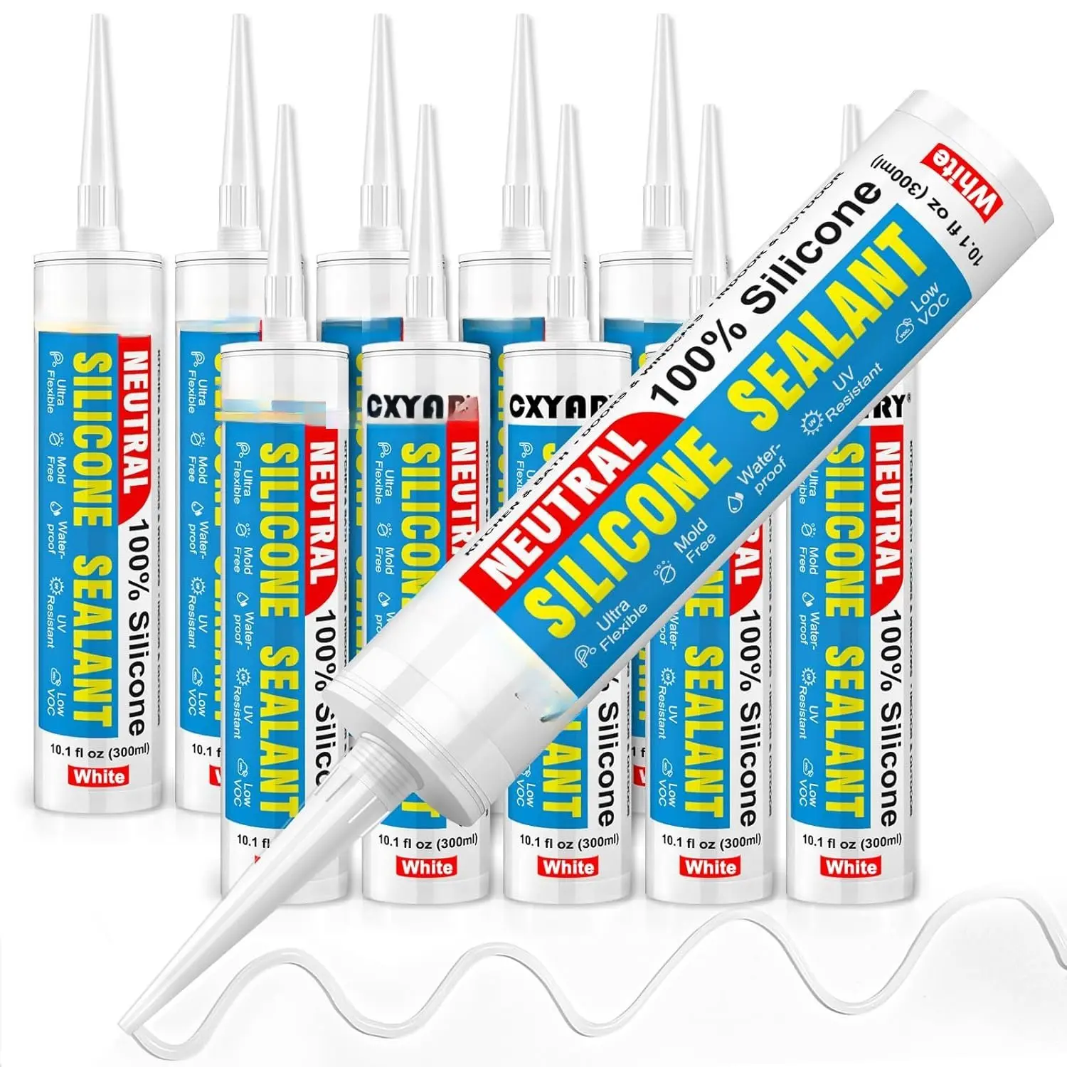 Caulk & Sealant White, 10 Pack -    Sealant,  Caulking for Kitchen and Bathroom, Toilet, Sink, Window  Door Use, Shrink & Crack Proof (10.1 FL.OZ/300ml)