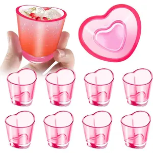 10PCS Heart-Shaped Shot Glasses 1.5oz, Reusable Pink Plastic Mini Cups for Whiskey, Tequila, Vodka & Party Tasting