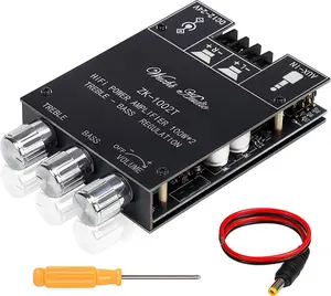 ZK-1002T  5.0 Stereo Amplifier Board, 200W HiFi 2.0  Mini Audio Amp Module with Treble & Bass Control, AUX Input, DC 12V-24V for DIY Speakers, Audio