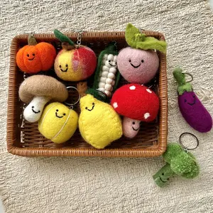 Mystery Blind Box Handmade Wool Felt Fruit Veggie Keychain, Cute Smiley Bag Charm, Kawaii Surprise Gift for Her, Friendship Present