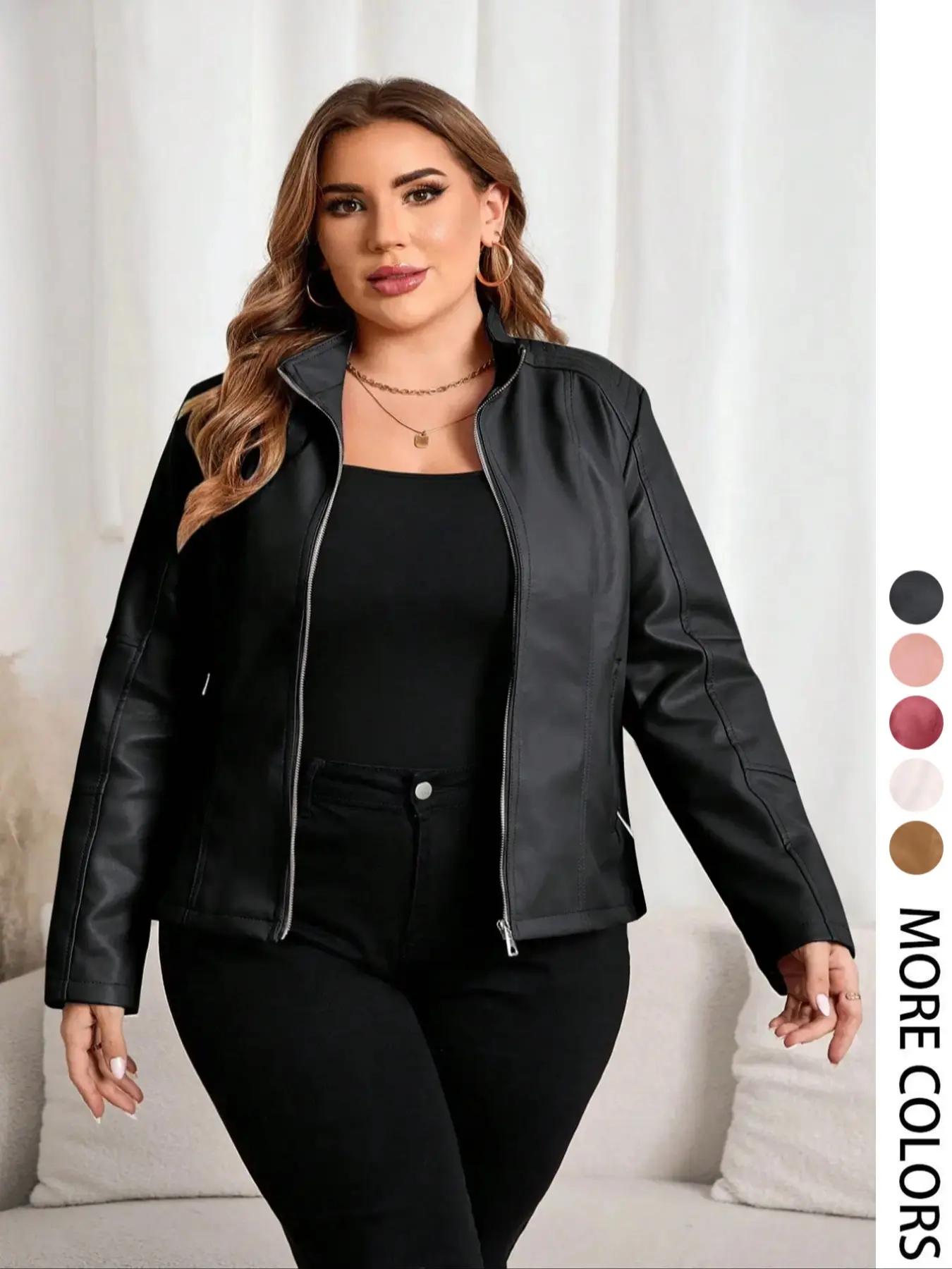 Women's PU Leather Motorcycle Jacket Coats, Basic Casual Fitted Design, Aesthetic, All-Season Everyday Wear, fashionable jacket, Perfect for Commuting & Street Style, Womenswear