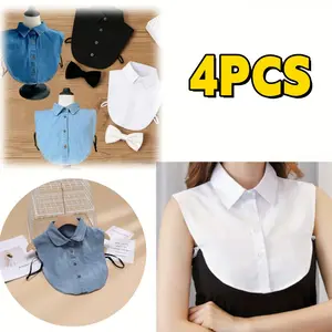 4pcs of Women's Fake Collar Top Shirt, Fake Collar Doll Collar Denim Shirt, Fake Collar Pointed Collar Denim Square Collar Round Neck