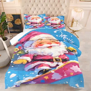 Cute Christmas Santa Skateboard Pattern Bedding Set, Includes Quilt Cover and Pillowcases, Soft Bedroom Decor for Kids & Adults