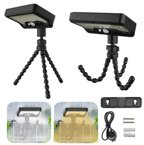 Motion Sensor Outdoor Lights with Flexible Octopus Tripod 600LM Solar Security Waterproof Dual Charging for Camping Fence Patio 92 LED USB Solar Charging
