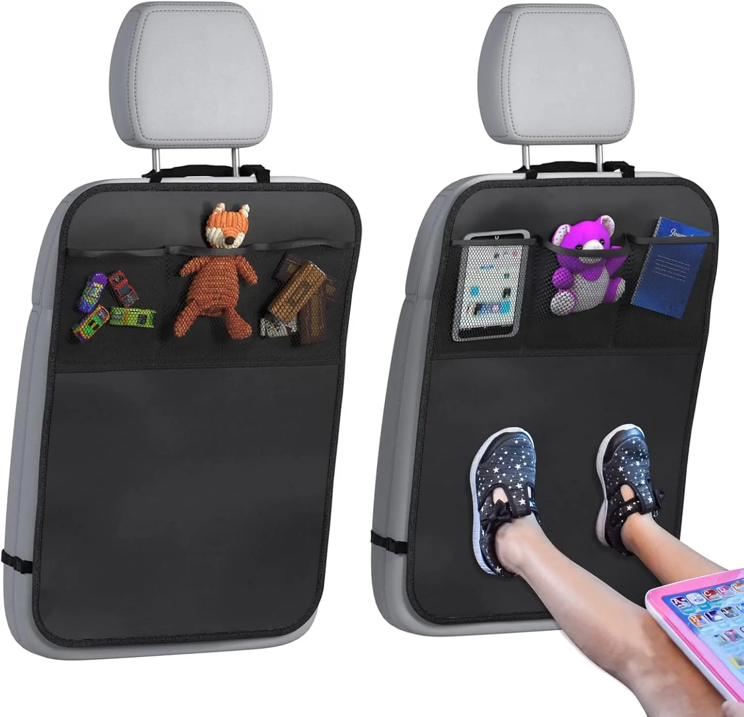 YXCY Back Seat Cover For Kids + 3 Pocket Storage Organizer, X-Large Waterproof Kick Mats Backseat Protector, Car Seat Back Protectors For Vehicles To Protect From Dirt, Mud & Scratches