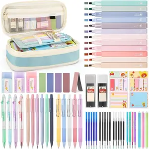 62 count Aesthetic Stationery Set with Pencil Case, No Bleed Highlighters, Gel & Erasable Pens, Mechanical Pencils, Refills, Cute Supplies for Note Taking, Journaling &  Study, Blue